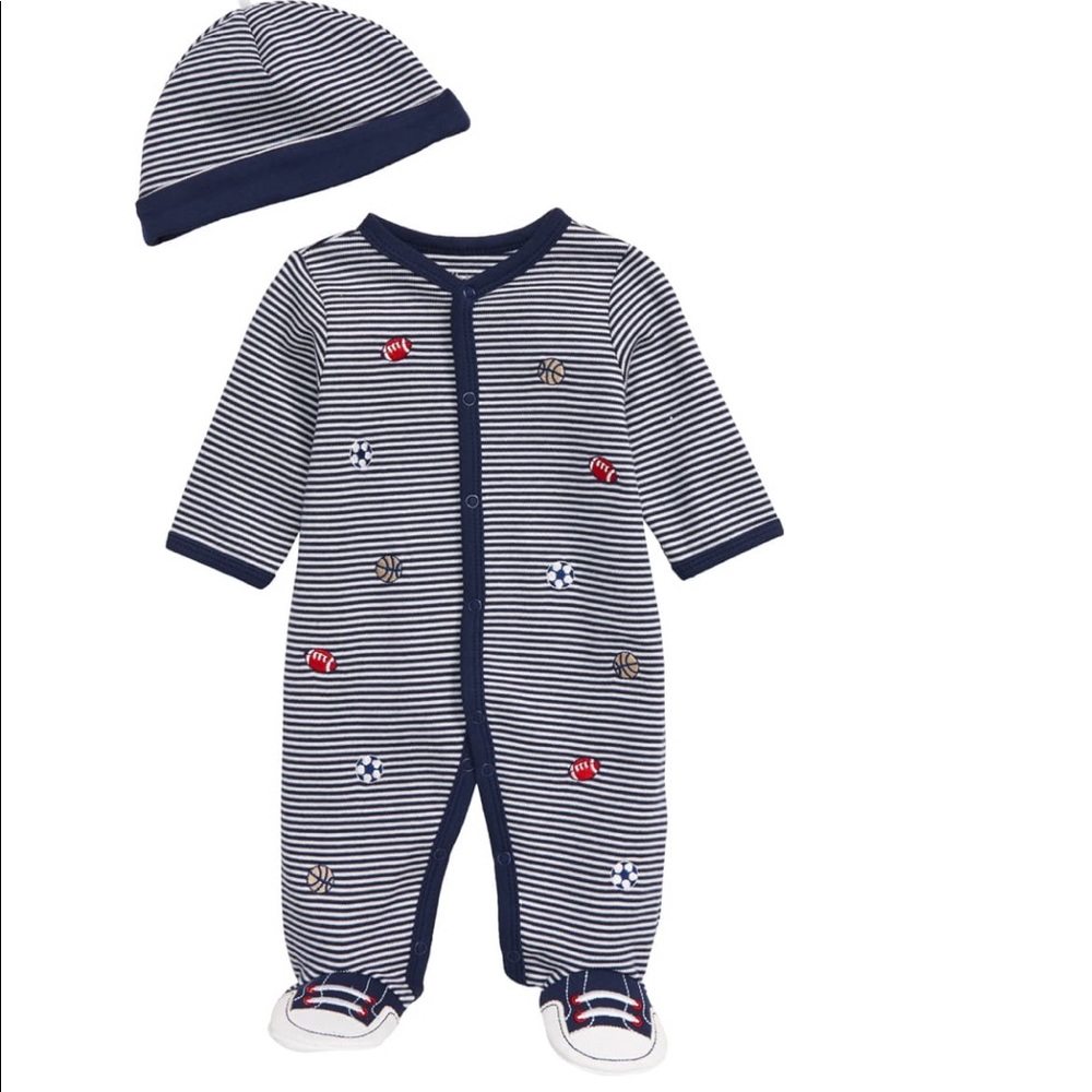 NWOT Little Me Sports Onesie + Hat 9m